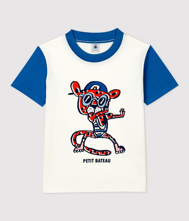 Camiseta de manga corta de ni&ntilde;o/ni&ntilde;a blanco/azul